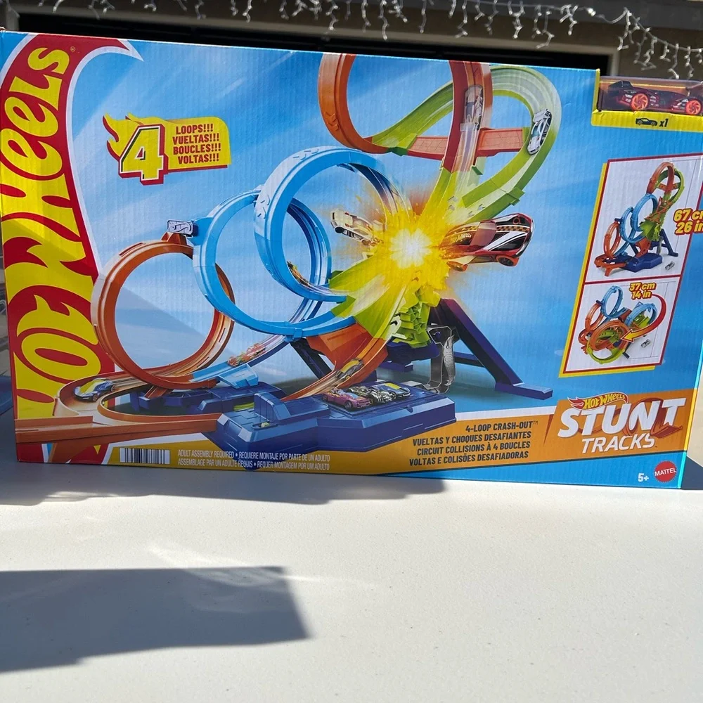 Hot Wheels Stunt Tracks 4-Loop Crash-Out Playset - Blue/Orange/Green - Picture 1 of 2